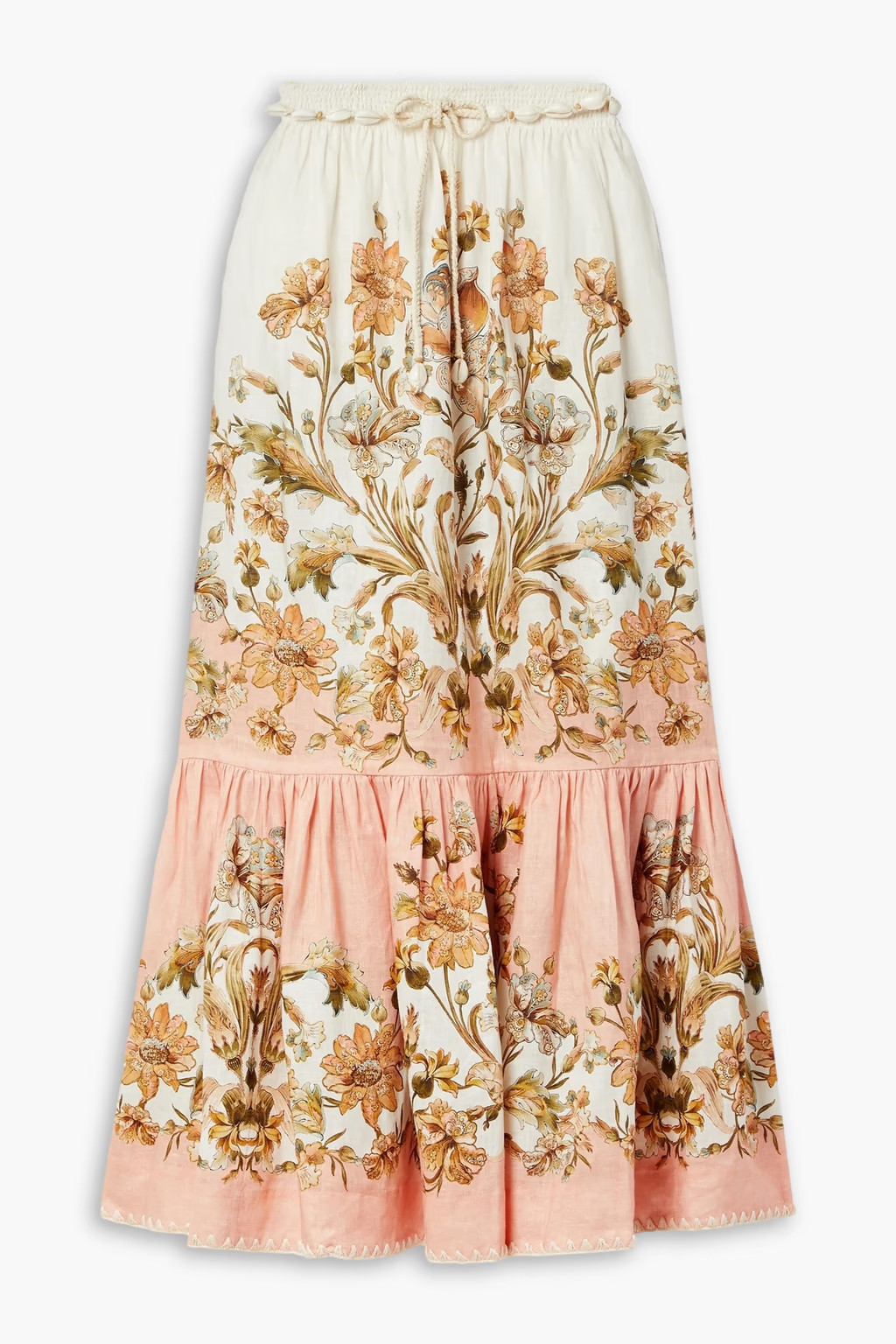Chintz belted tiered floral-print linen midi skirt | The Outnet (US and CA)
