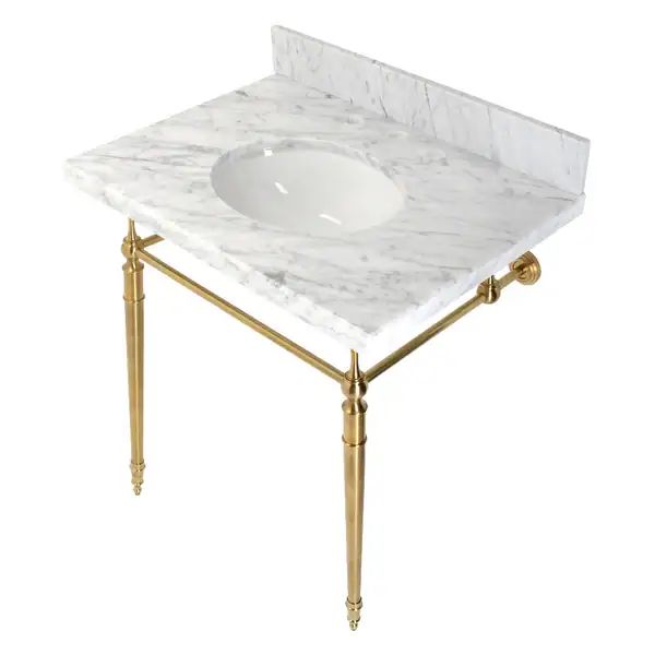 Edwardian 30" Console Sink with Brass Legs (8-Inch, 3 Hole) - Marble White/Brushed Brass | Bed Bath & Beyond