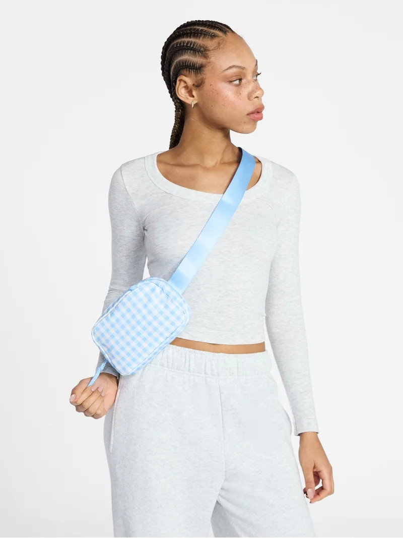 No Boundaries Women's Hands Free Fanny Pack, Sky Gingham | Walmart (US)