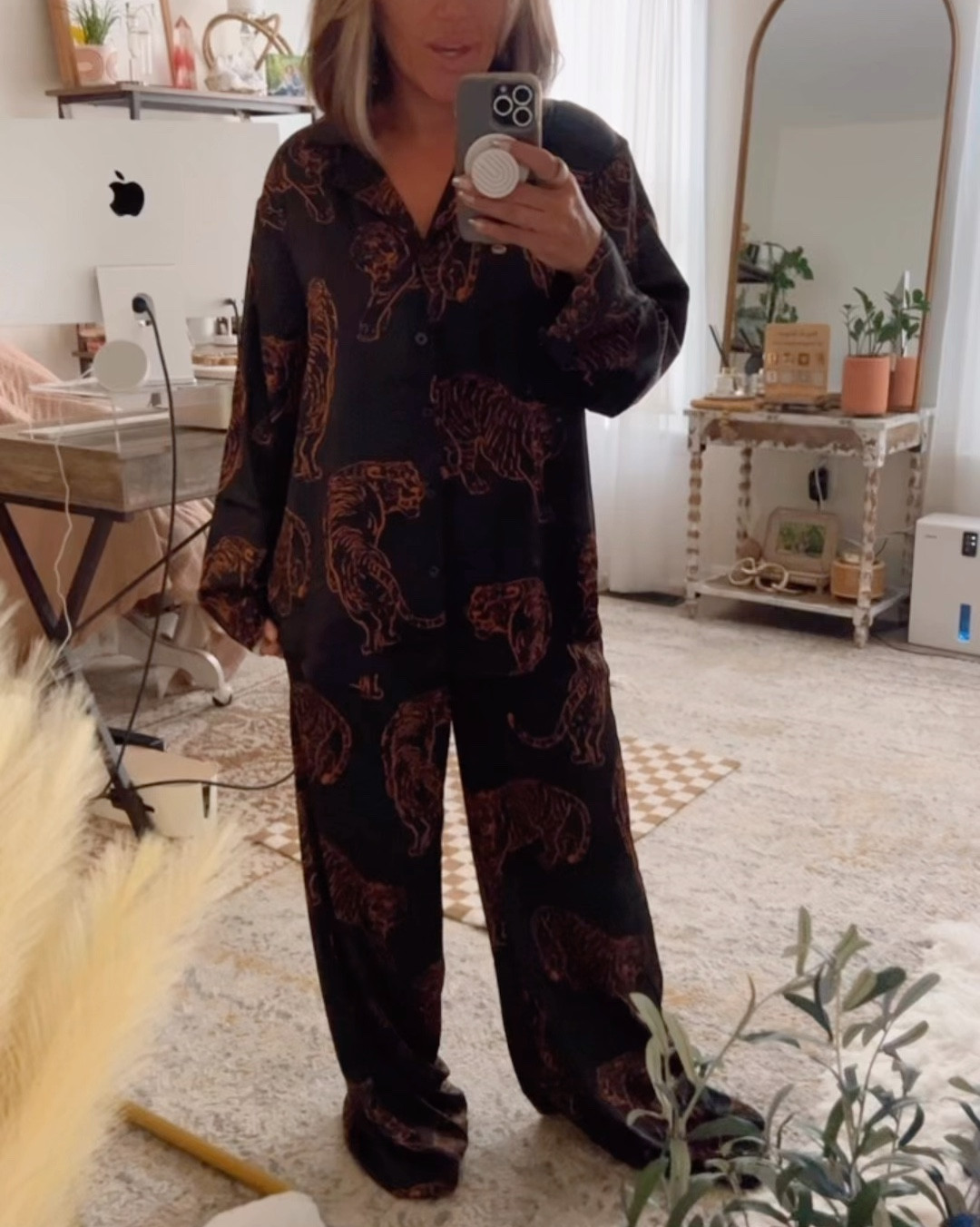 These fit pretty loose. I wanted a more oversized top so I sized up to a medium. For the pants I went with a small. Black with Tiger detail. 

#LTKFindsUnder50 #LTKStyleTip #LTKFindsUnder100