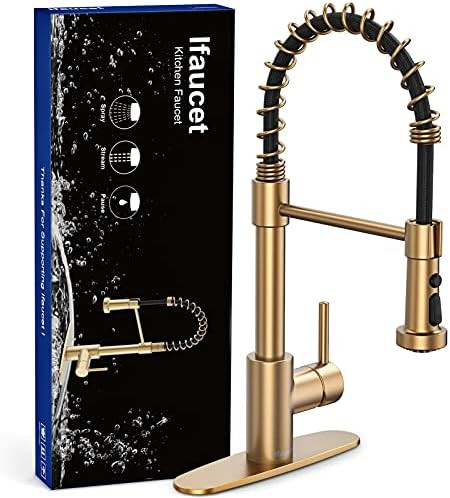 Gold Kitchen Faiucet With Pull Down Sprayer  | Amazon (US)