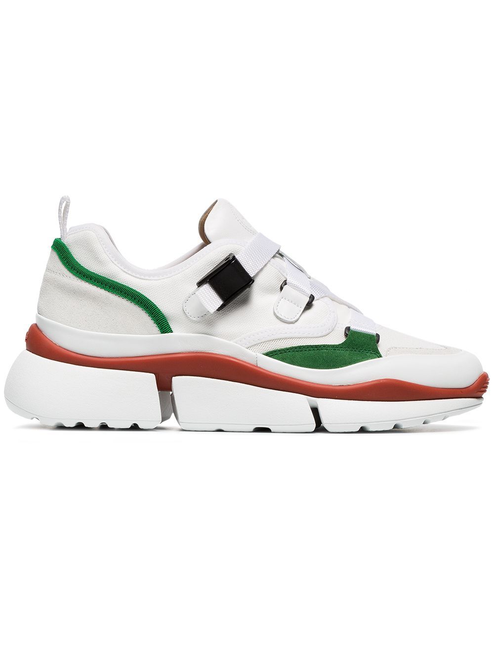 Chloé white and green Sonnie leather and suede multi strap sneakers | FarFetch Global