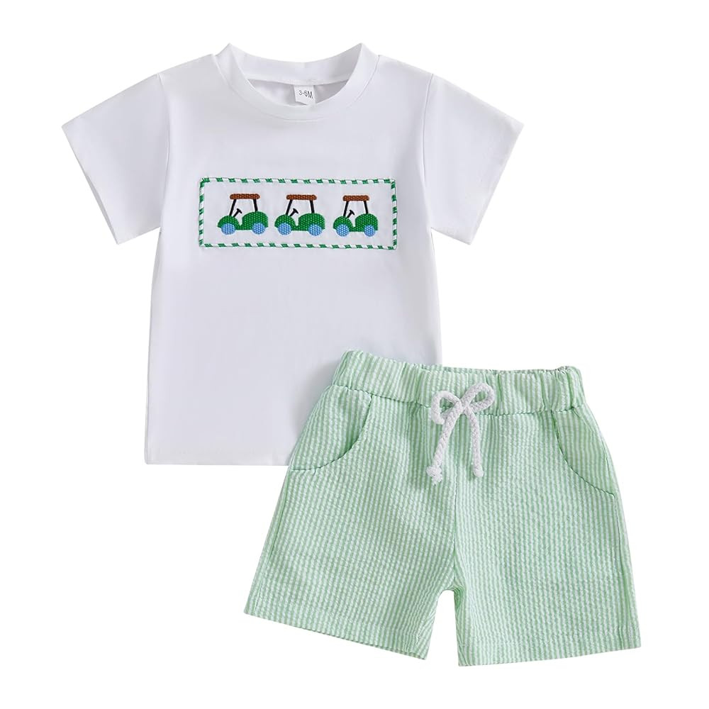 CIYCUIT Toddler Baby Boy Clothes Embroidered Print T-Shirt and Striped Shorts 2 Piece Outfit Set | Amazon (US)