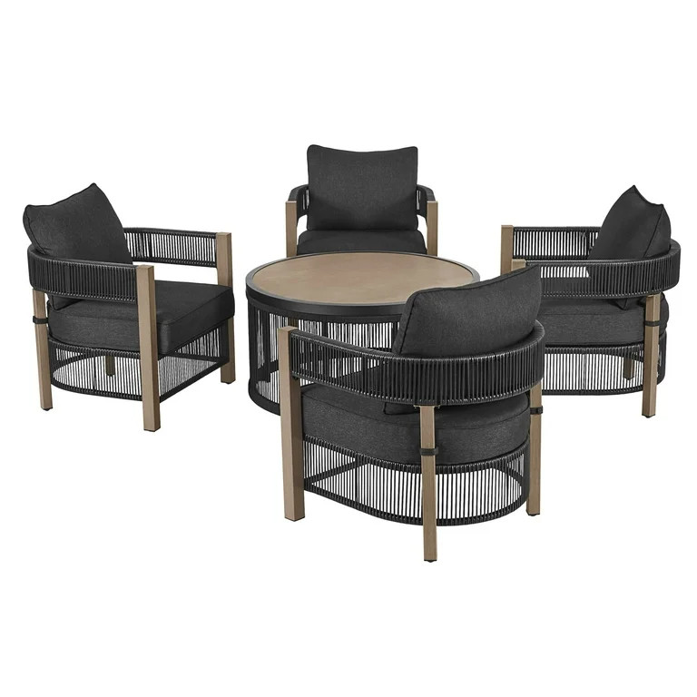 Better Homes & Gardens Tarren 5-Piece Wicker Outdoor Conversation Set, Black | Walmart (US)