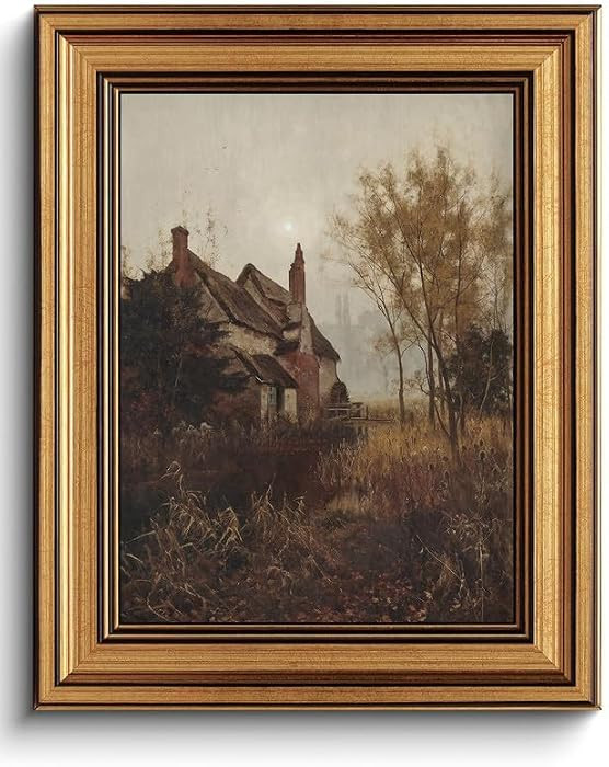 Vintage Fall Cottage Gold Framed Canvas Wall Art 8x10 | Amazon (US)