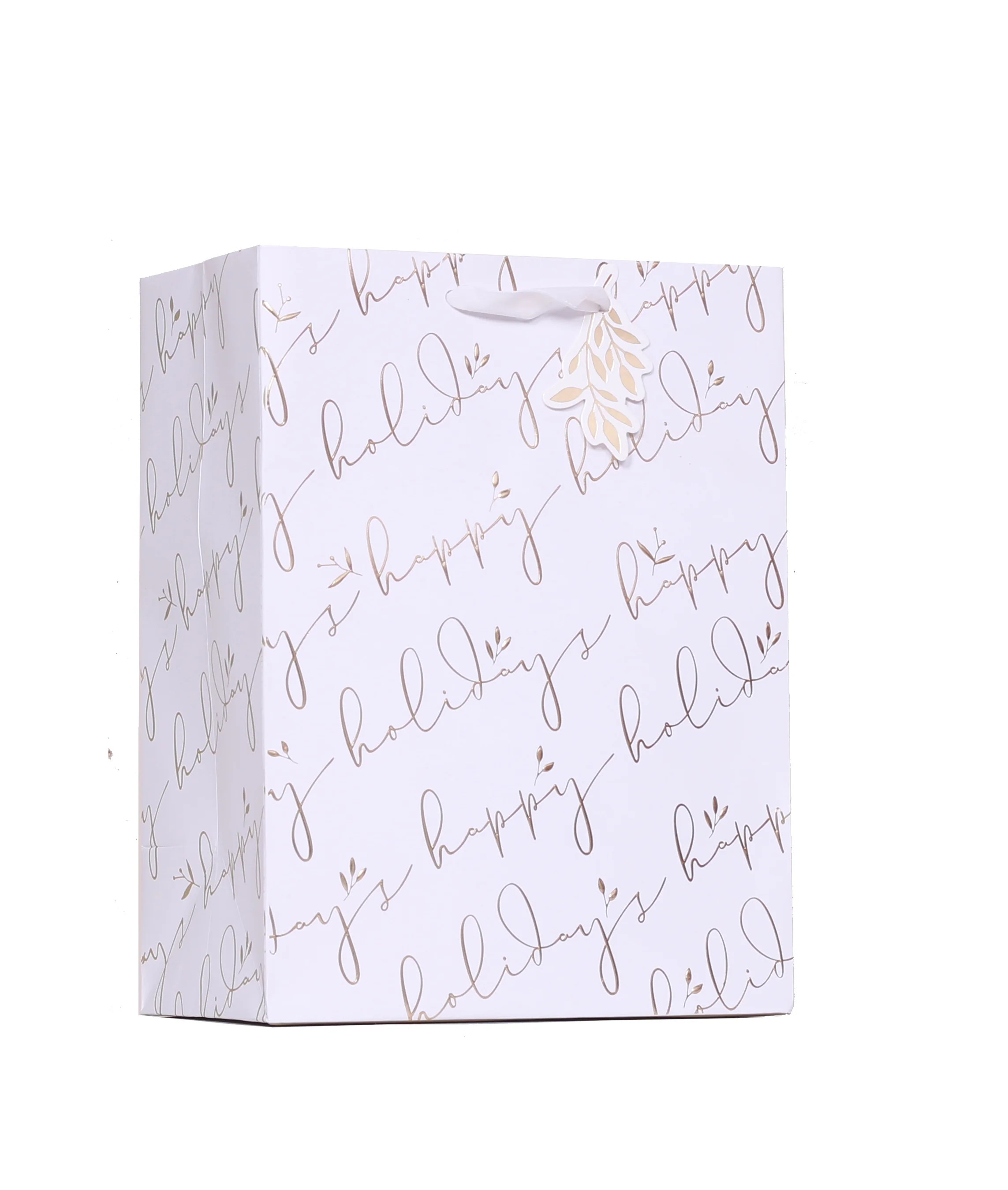 Medium Gold and White Happy Holidays Christmas Gift Bag (7.5" x 9.875") by My Texas House | Walmart (US)