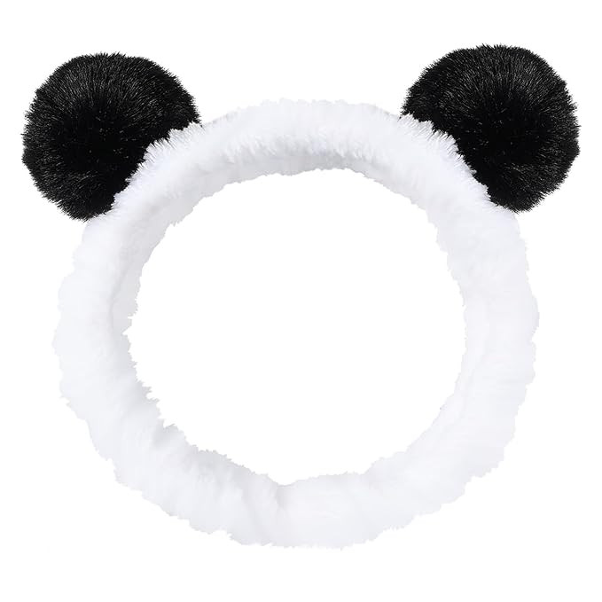 Pom Pom Panda Ears Plush Wash Face Headband Spa Hair Band Cuffs for Women Girls Facial Makeup Ski... | Amazon (US)