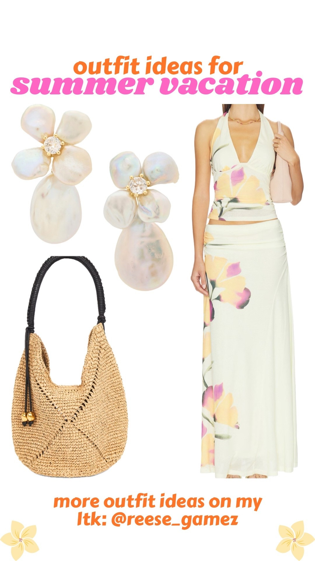 outfits for summer vacation 🩷 matching set, straw bag, beach bag, beach outfit, resort outfit, hawaii outfit, tropical vacation outfit, statement earrings, seashell earrings

#LTKTravel #LTKSeasonal #LTKootd