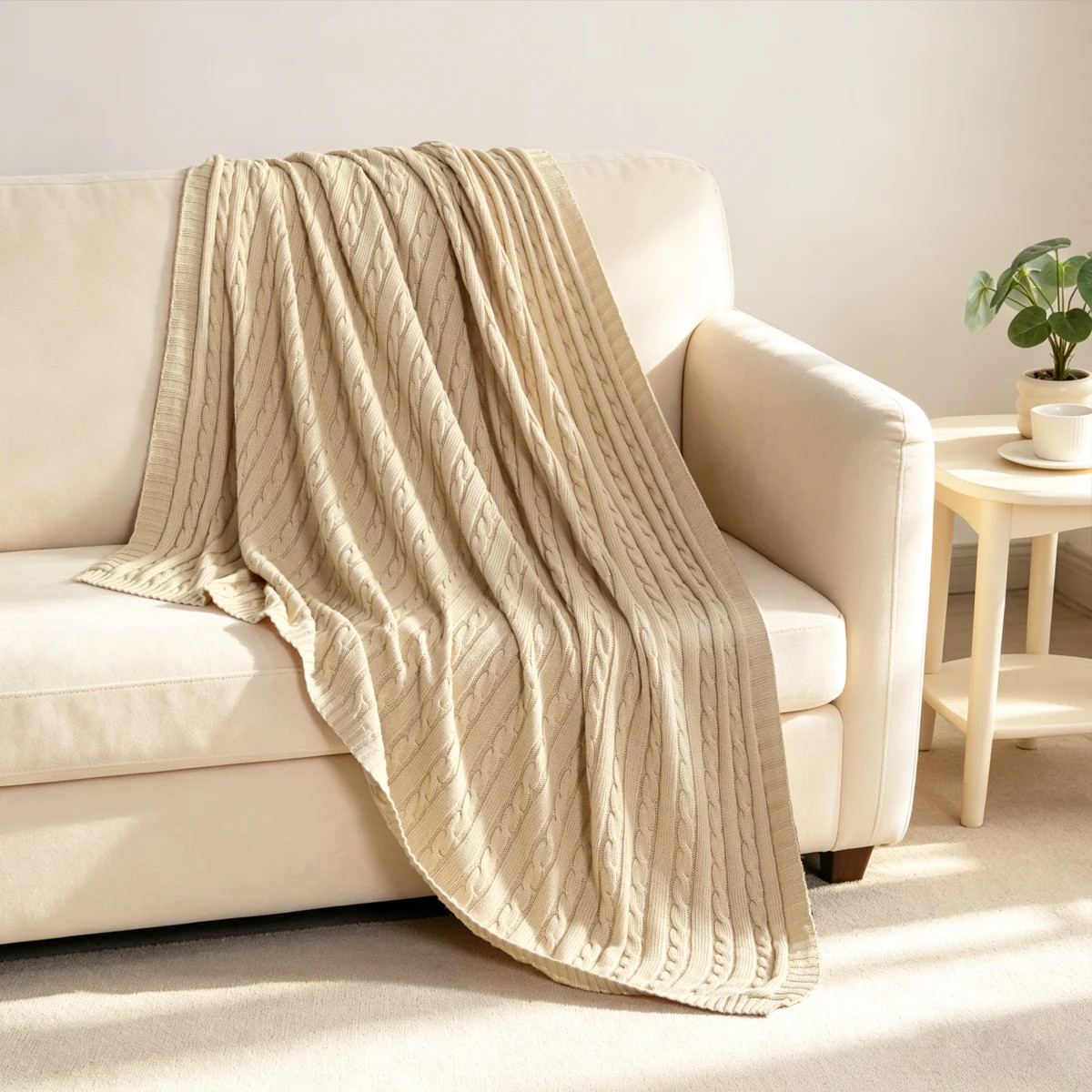 100% Pure Cotton Knitted Blanket, Comfortable Soft Warm Cable Knit Blanket, Machine Washable, Ind... | Wayfair North America