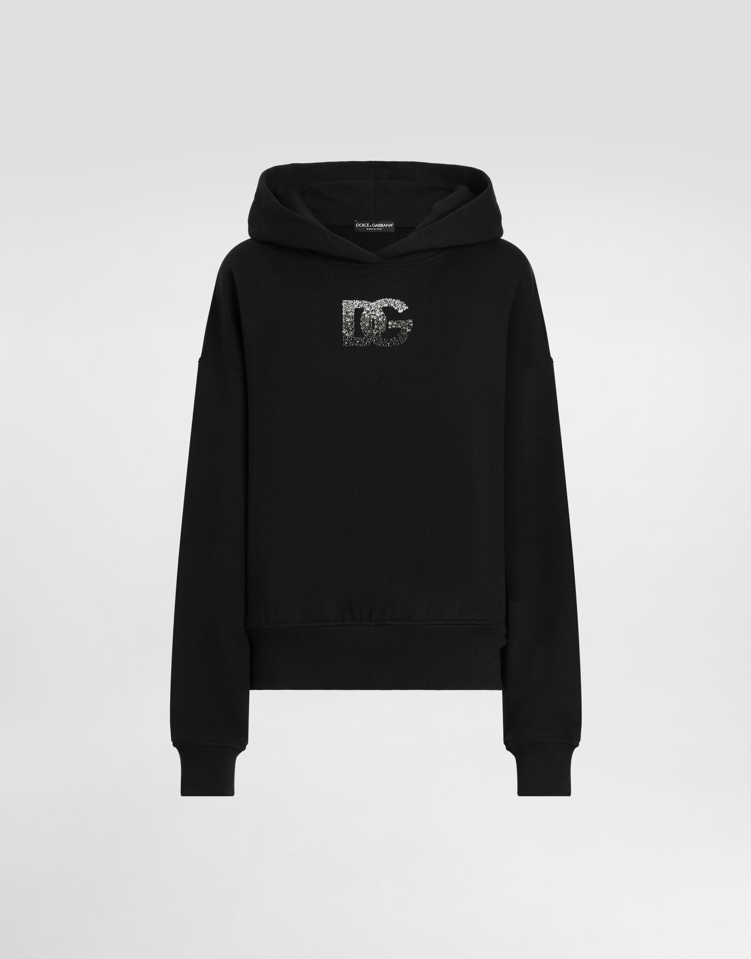 Jersey hoodie with rhinestone-detailed DG embellishment | Dolce & Gabbana US