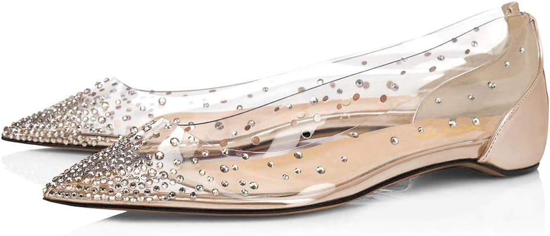 XYD Women Rhinestones Studded Ballet Flats Mesh Rivets Hidden Heels Slip On Pointed Toe Evening D... | Amazon (US)