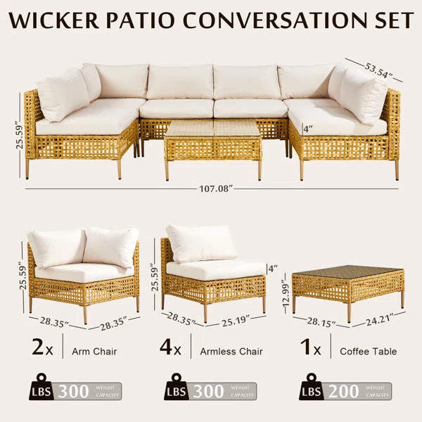 Bayou Breeze Patio 7-Piece PE Wicker Sectional Conversation Set & Reviews | Wayfair | Wayfair North America