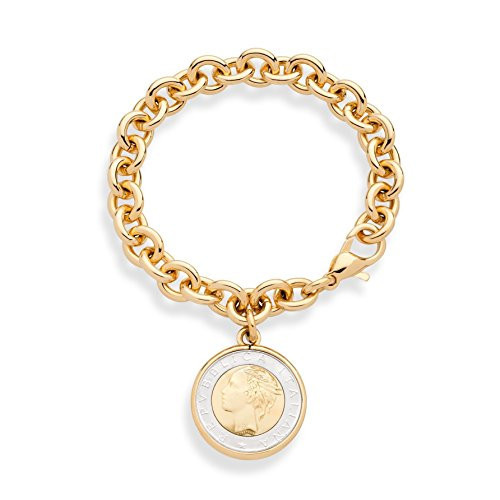 Miabella 18K Gold over Bronze Italian Genuine 500-Lira Coin Charm Rolo Link Chain Bracelet for Women Made in Italy | Amazon (US)