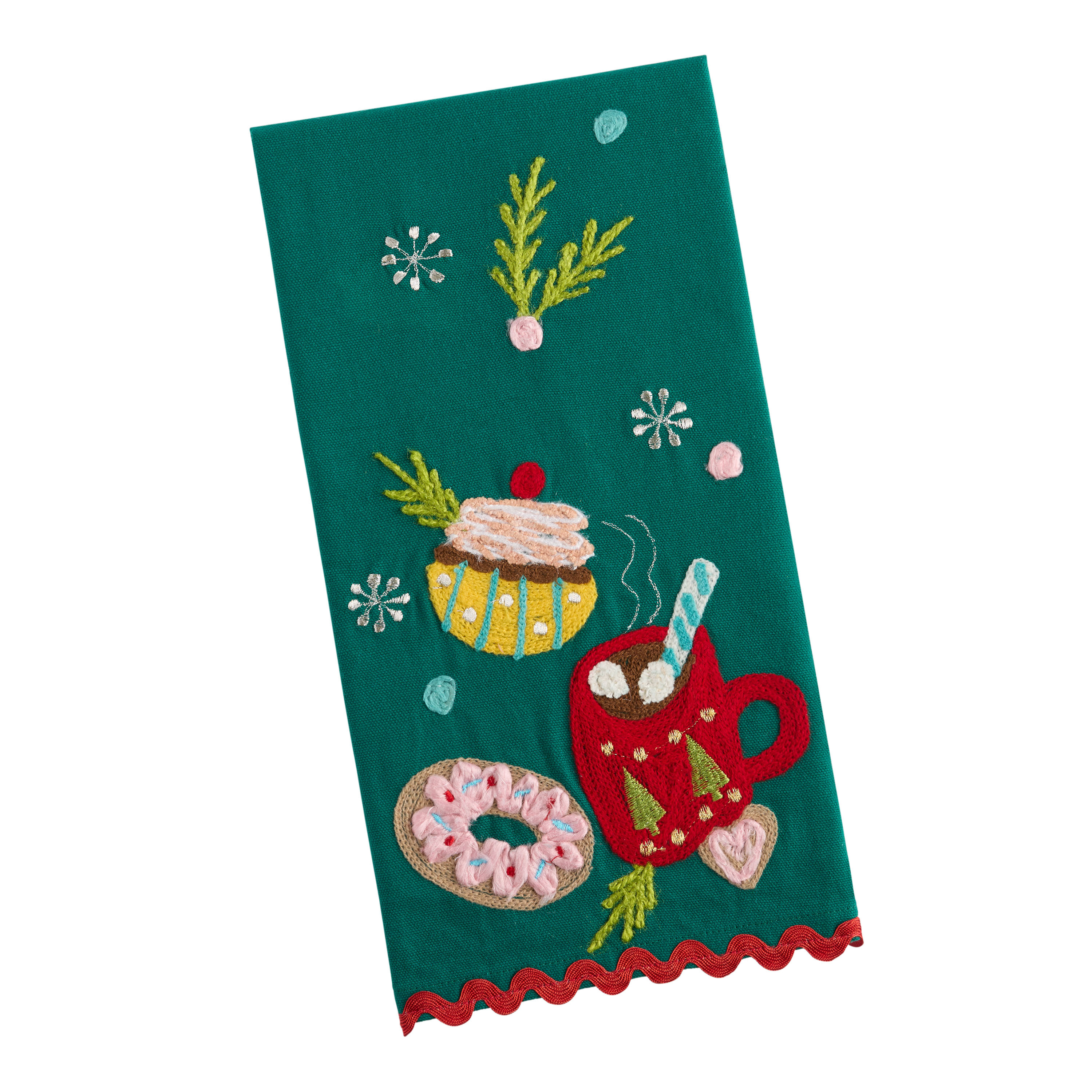 Spruce Green Christmas Cocoa Embroidered Kitchen Towel | World Market