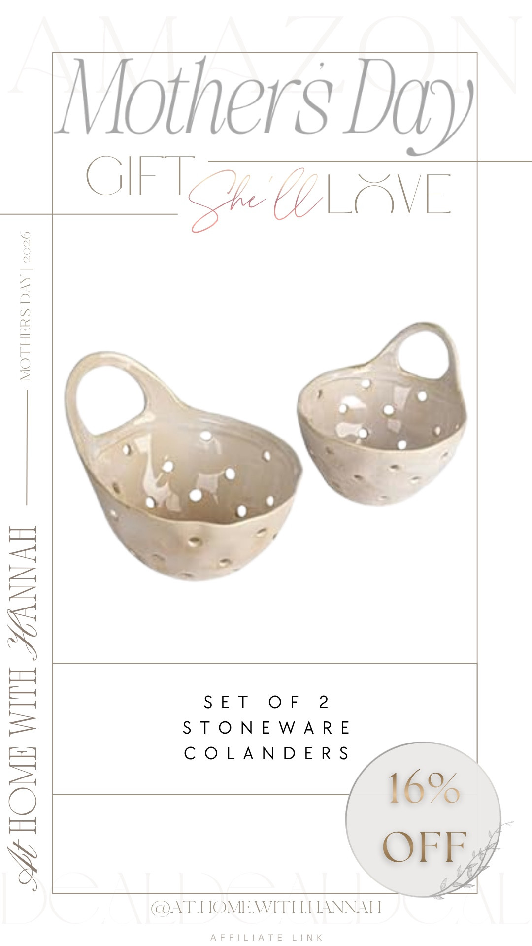 A pretty practical Mother’s Day gift for the home-loving mom 🤍
These stoneware colanders are the kind of kitchen find that feel both functional and beautiful sitting out on the counter. Such a good gift for someone who loves elevated everyday pieces.



•
•
•
stoneware colanders • kitchen gift for mom • practical Mother’s Day gift • home gift for mom • elevated kitchen finds • neutral kitchen decor • countertop styling • Amazon home find

#MothersDayGiftIdeas #KitchenGiftIdeas #NeutralKitchenDecor #PracticalGiftIdeas #AmazonHomeFinds

#LTKSaleAlert #LTKHome #LTKMothersDay