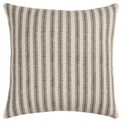 20"x20" Oversize Ticking Striped Square Throw Pillow Gray - Rizzy Home: Cotton Canvas, Indoor, Zi... | Target