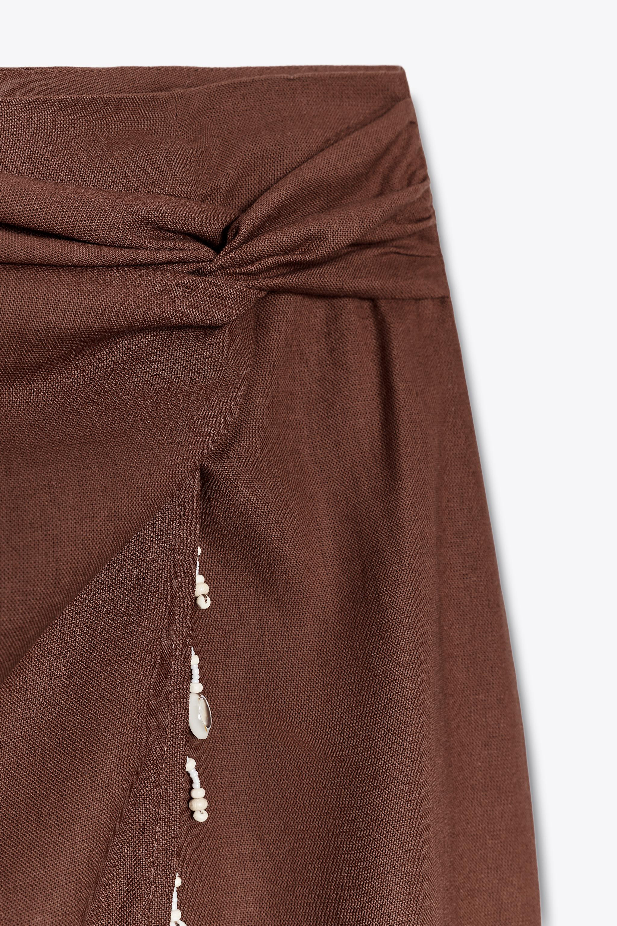 MIDI SKIRT WITH LINEN BLEND AND SHELLS | Zara UK