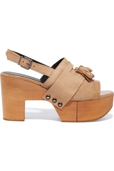 Clara patent leather-trimmed suede clogs | NET-A-PORTER (US)