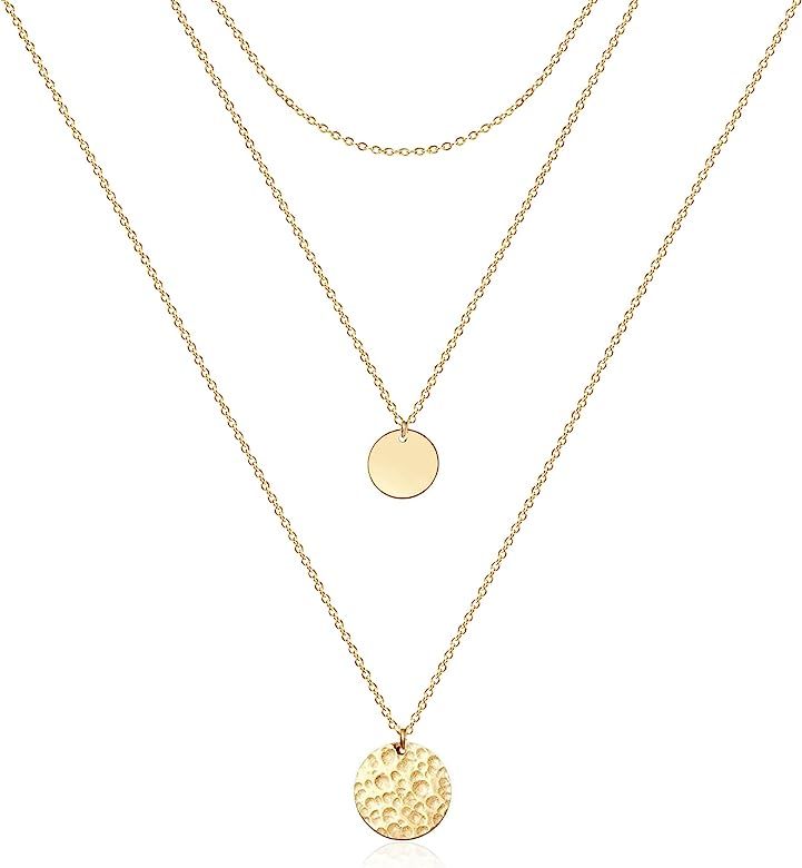 Ava Riley Layered Necklace Dainty Disc Chokers Necklace 14K Real Gold Plated Layering Necklaces J... | Amazon (US)