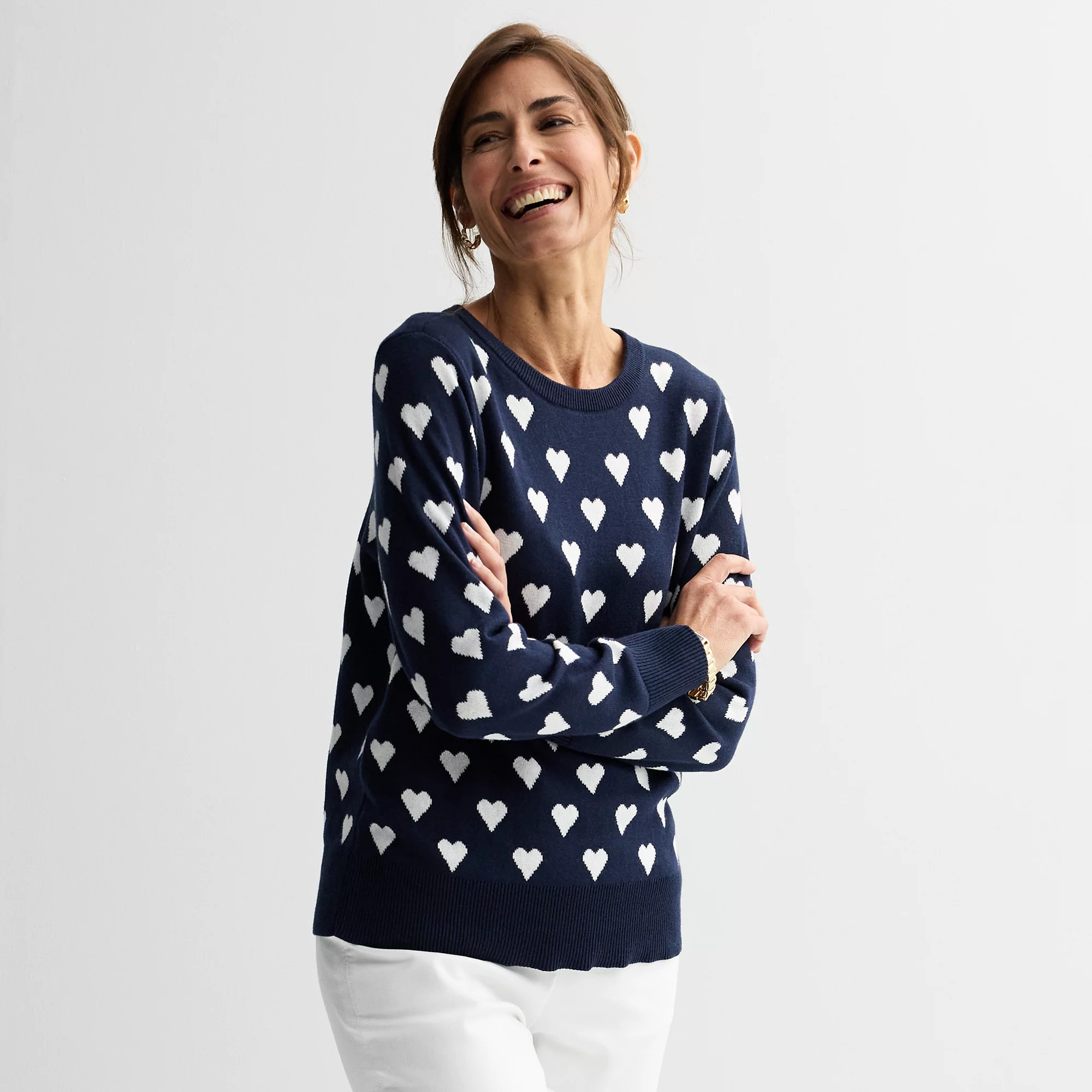 Petite Croft & Barrow® Heart Print Pullover Sweater | Kohl's