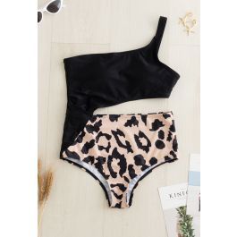 Leopard Print One-Shoulder Cutout One-Piece Swimsuit | Chicwish