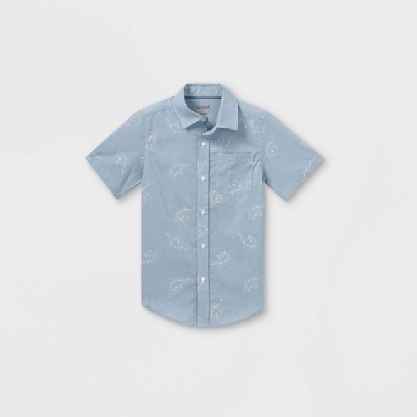 Boys' Woven Dino Print Short Sleeve Button-Down Shirt - Cat & Jack™ Blue | Target