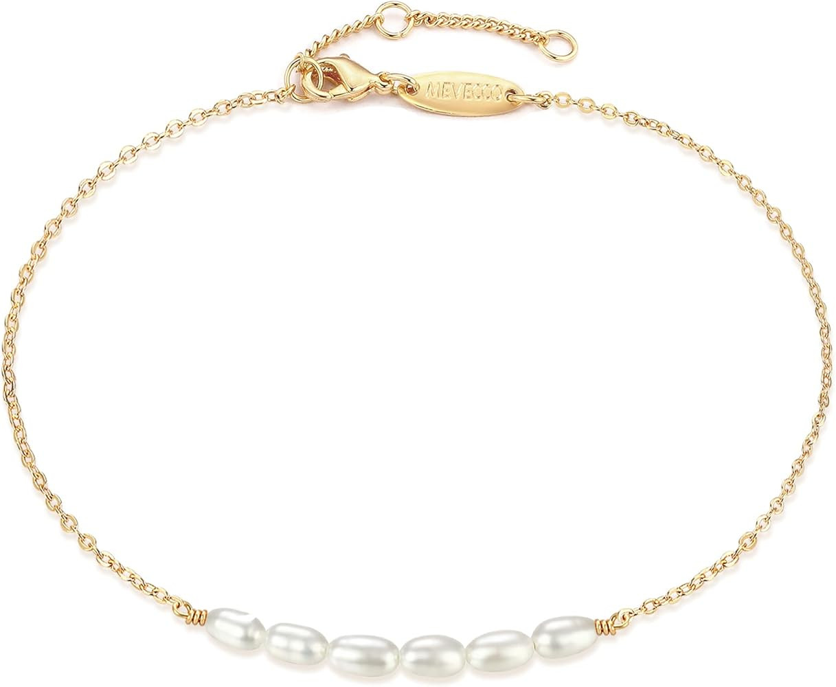 MEVECCO Pearl Anklet Handmade 18k Gold Plated Dainty Boho Beach Cute Ankle Bracelet Adjustable Wa... | Amazon (US)