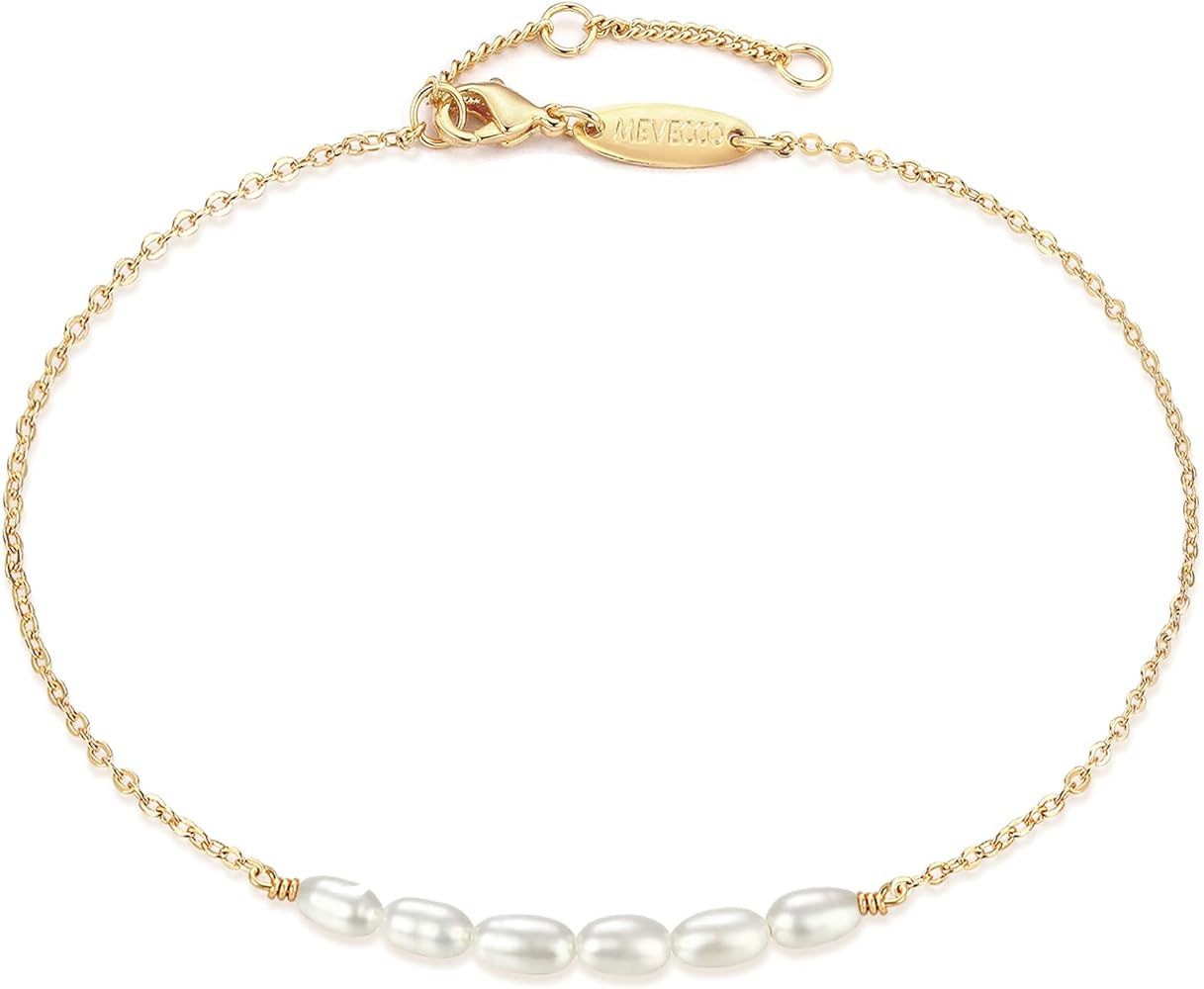 MEVECCO Pearl Anklet Handmade 18k Gold Plated Dainty Boho Beach Cute Ankle Bracelet Adjustable Wa... | Amazon (US)
