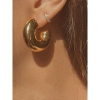 Chunky Gold Hoop Earrings, Minimal Thick Hollow Everyday 18K Statement Chubby Open Hoops | Etsy (US)