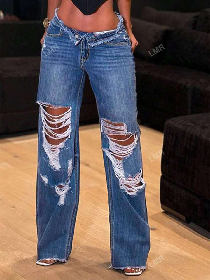 Women's Sexy Distressed Straight Leg Jeans | SHEIN USA | SHEIN