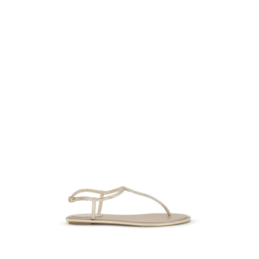RENE CAOVILLA Cream Satin Flip-Flop Sandals | VAZLUXE