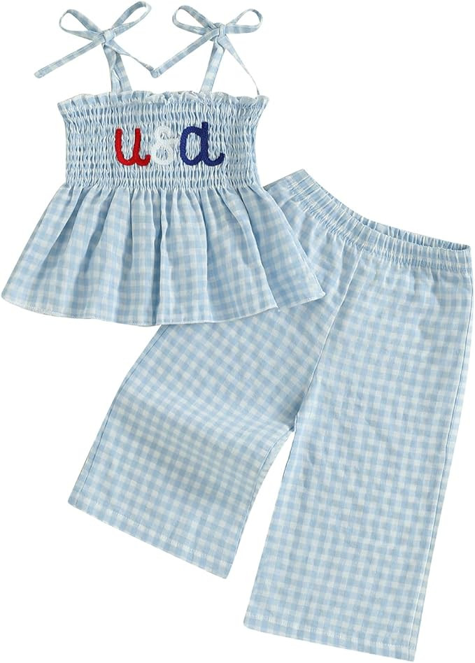 Toddler Baby Girl Smocked Outfit Ruffle Halter Shirt Flared Pants Set Toddler Bell Bottom Outfit ... | Amazon (US)