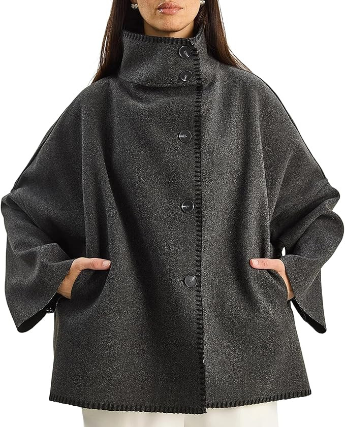 Womens Wool Blend Coat Trendy Asymmetric Button Short Peacoat Warm Fall Winter Stand Collar Outer... | Amazon (US)