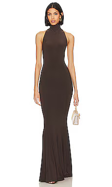 Norma Kamali Halter Turtle Fishtail Gown in Chocolate from Revolve.com | Revolve Clothing (Global)