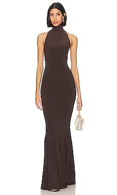 Norma Kamali Halter Turtle Fishtail Gown in Chocolate from Revolve.com | Revolve Clothing (Global)