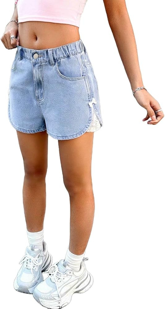 Girls Shorts Casual Lightweight Elastic Waist Stretchy Denim Pull On Shorts Summer Comfy Clothing... | Amazon (US)