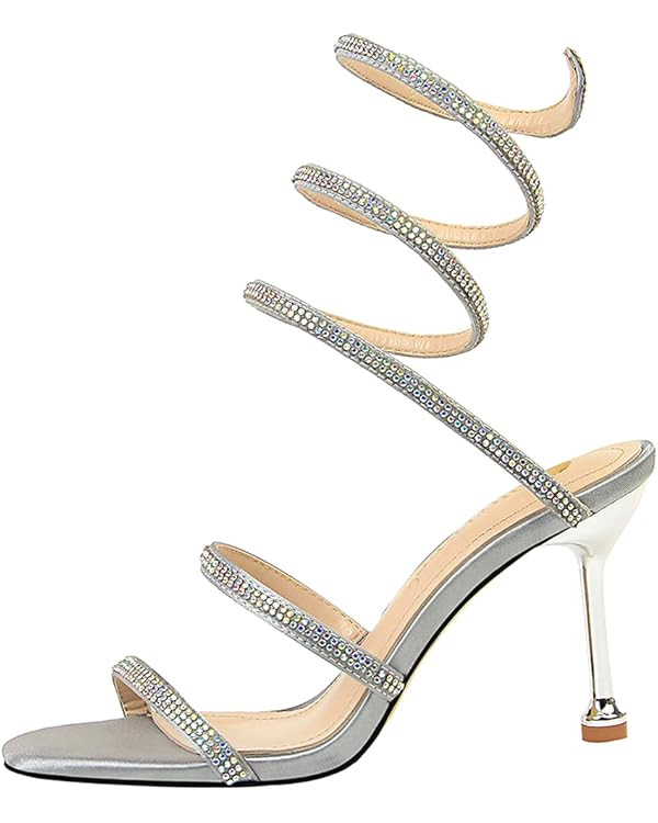 Wrap Up Rhinestone Strappy High Heels Sandals 3inch/8cm | Amazon (US)