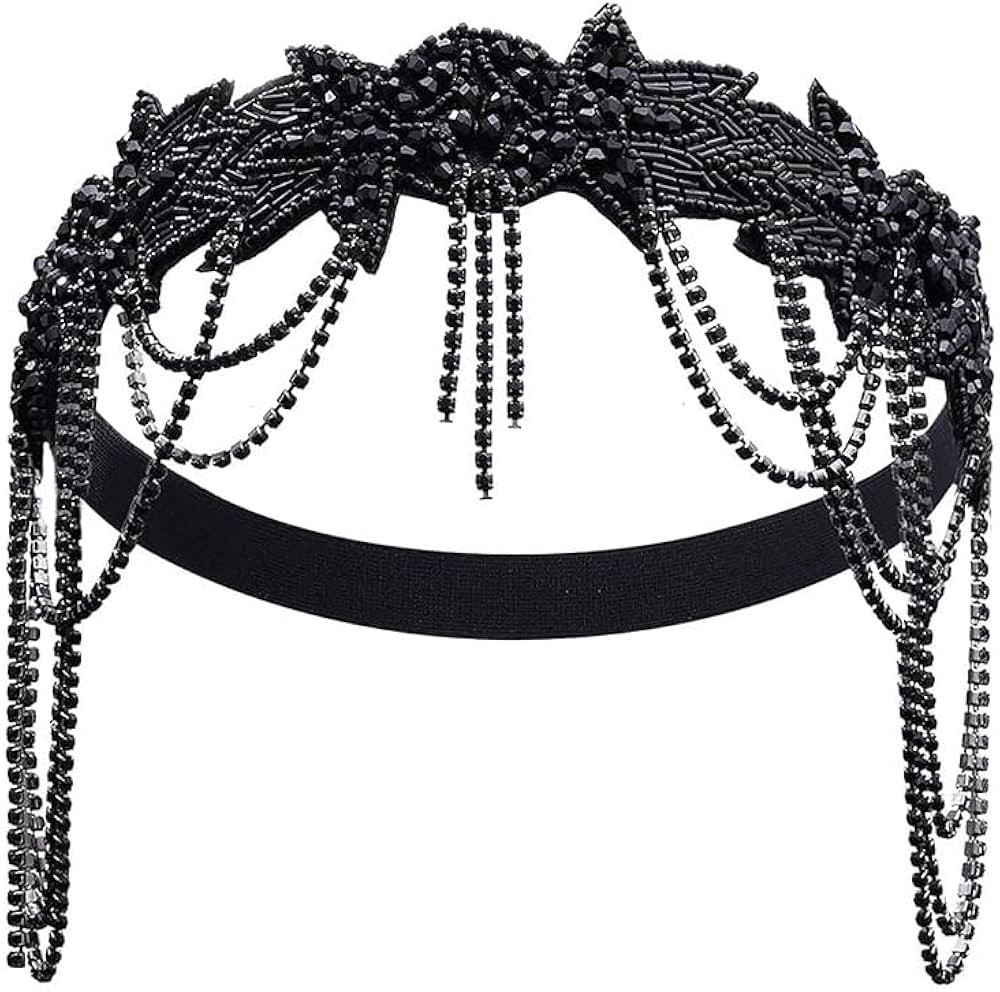 Vintage 1920s Flapper Headpiece Roaring 20s Headband for Women Hair Accessory (Black tassel, one ... | Amazon (US)