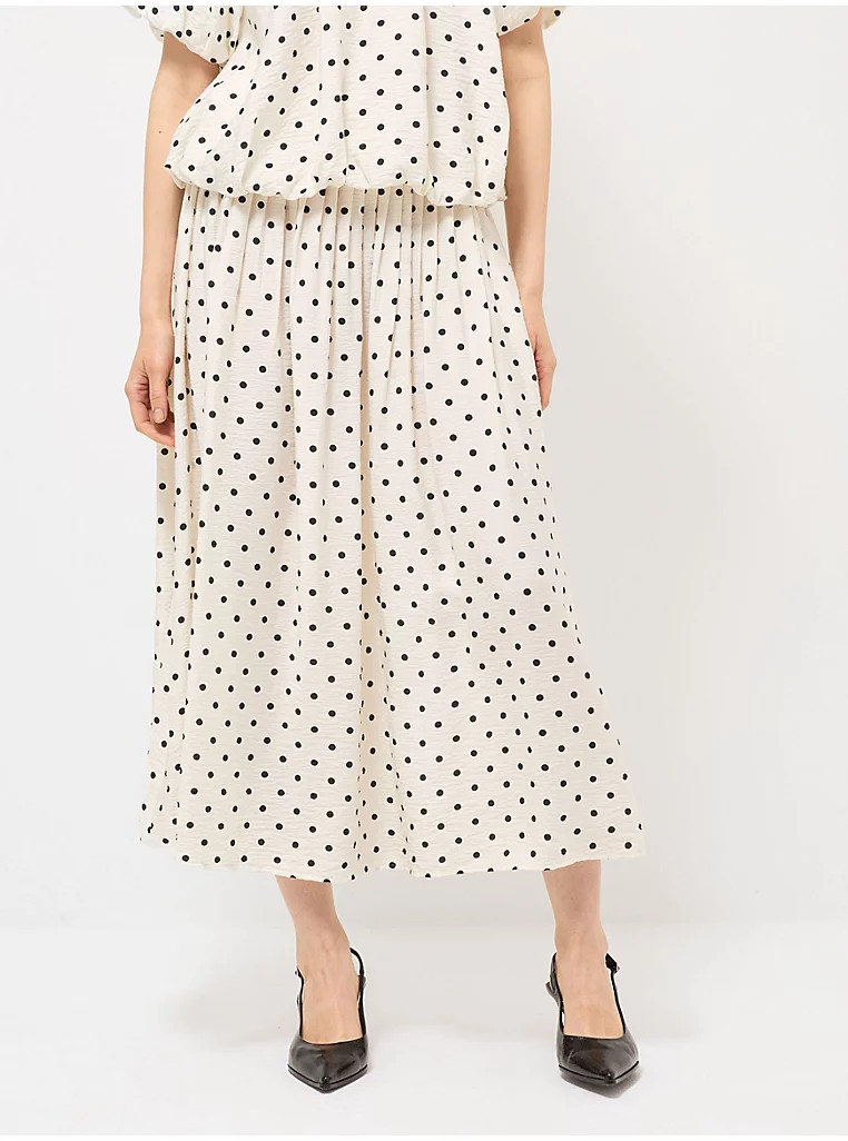 Cream Polka Dot Ruched Waist Midi Skirt | George