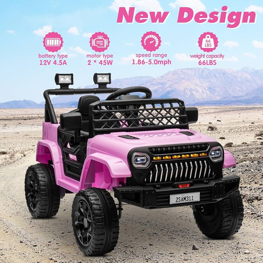 Ride on Truck Car 12V Power 4 Wheels w/Remote Control, 3 Speeds, Bluetooth Music, Led Lights, Spr... | Amazon (US)