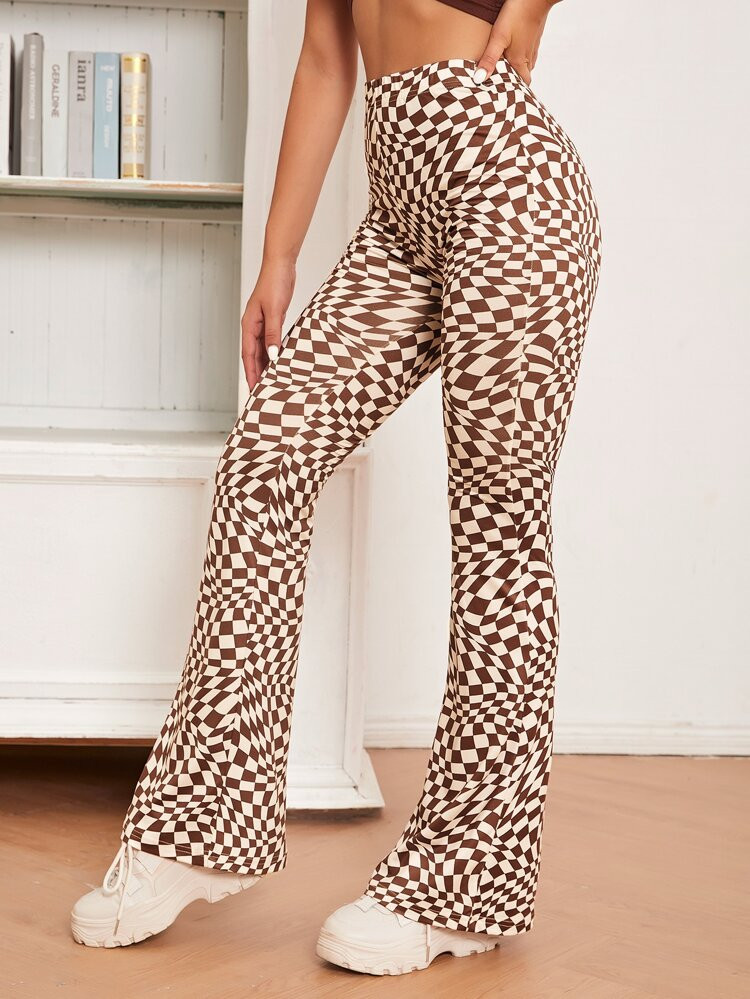 SHEIN Checked Print Flare Leg Pants | SHEIN