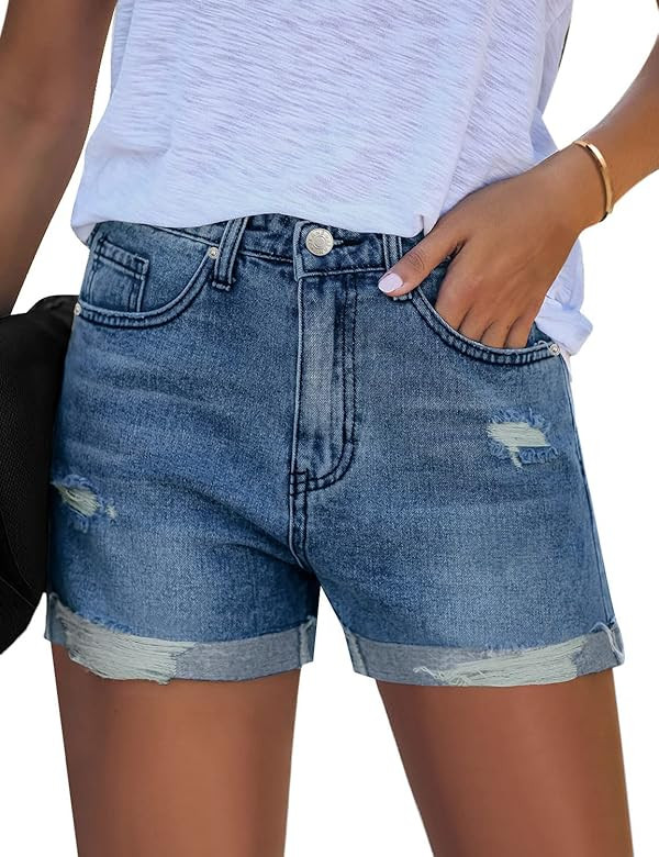 Utyful Women's Casual Summer Ripped Washed Distressed Stretch Denim Jean Shorts | Amazon (US)
