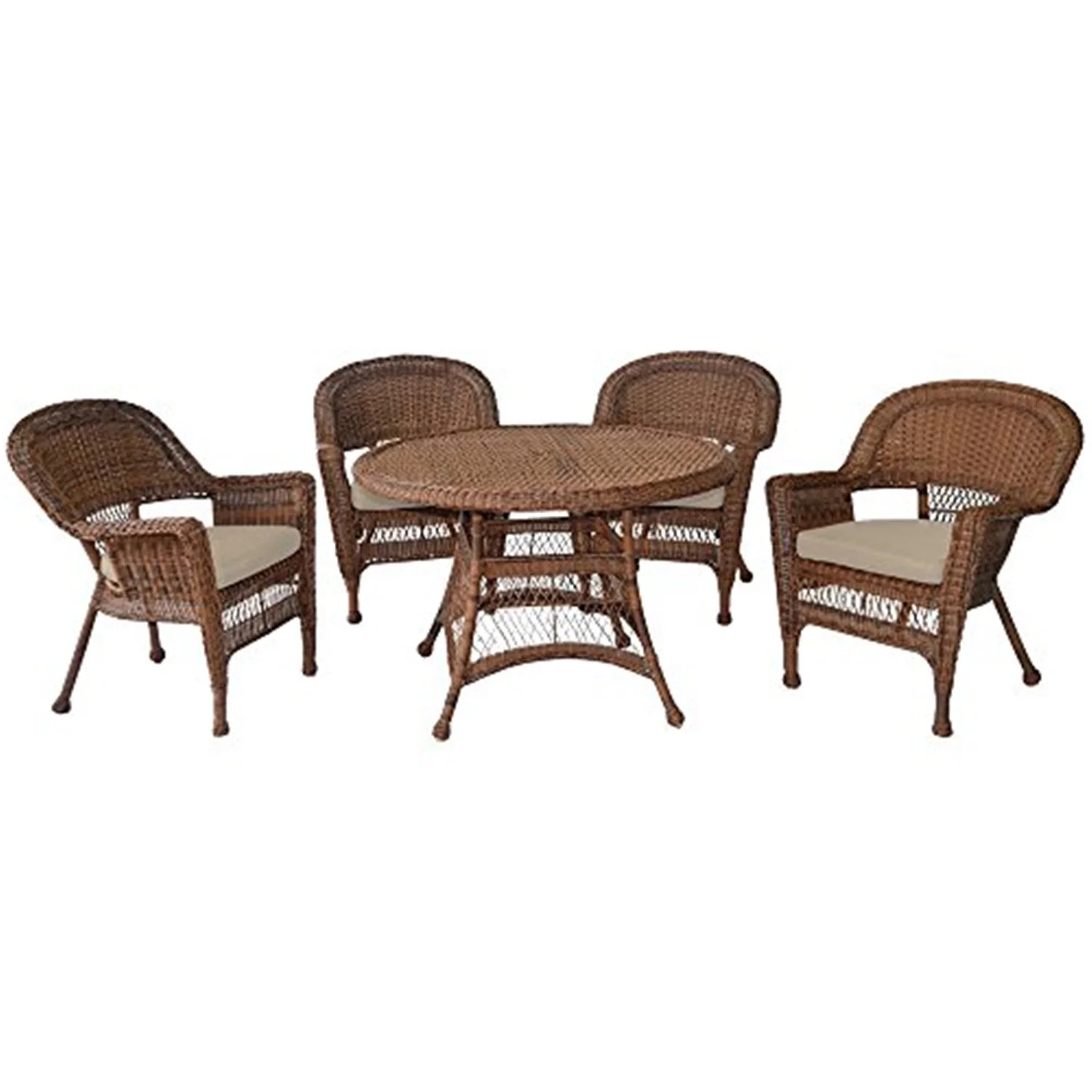 Jeco 5 Piece Wicker Patio Dining Set in Honey and Tan | Walmart (US)