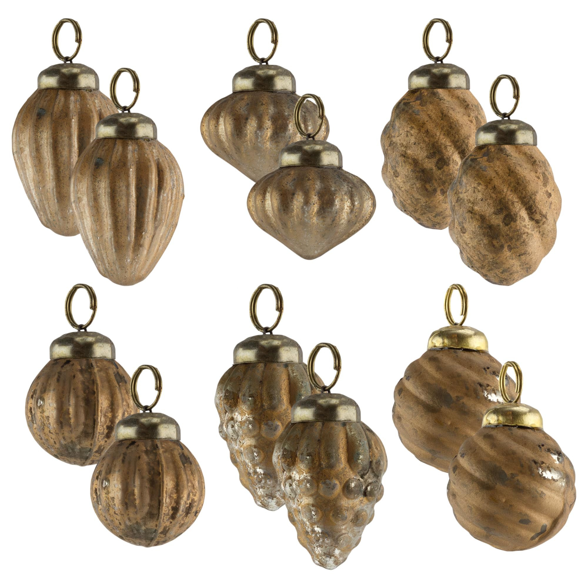 AuldHome Mercury Glass Finial Ornaments (Set of 12, Gold, Small); Distressed Metal Antique Style ... | Amazon (US)