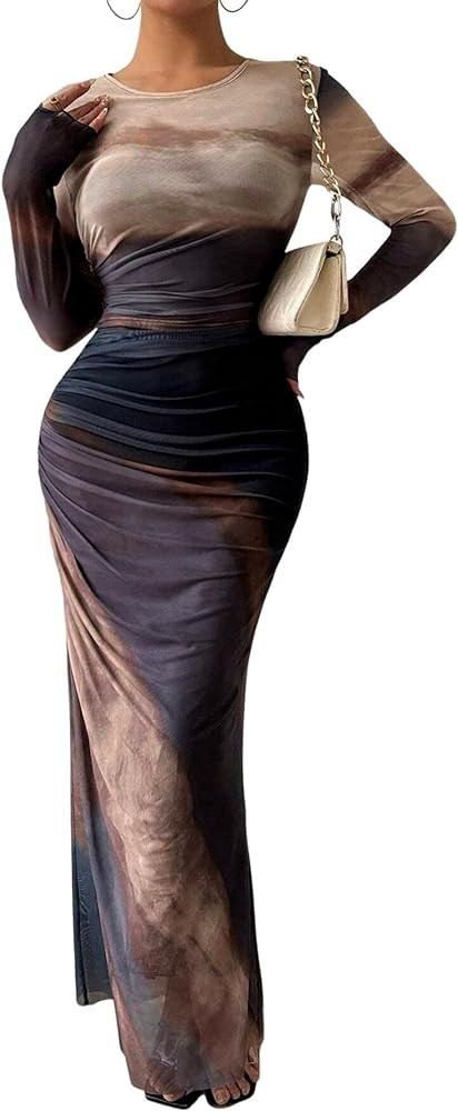 MARZXIN Womens Long Sleeve Dress for Women Natural Slim Fit Tie Dye Bodycon Summer Dress Maxi Dre... | Amazon (US)