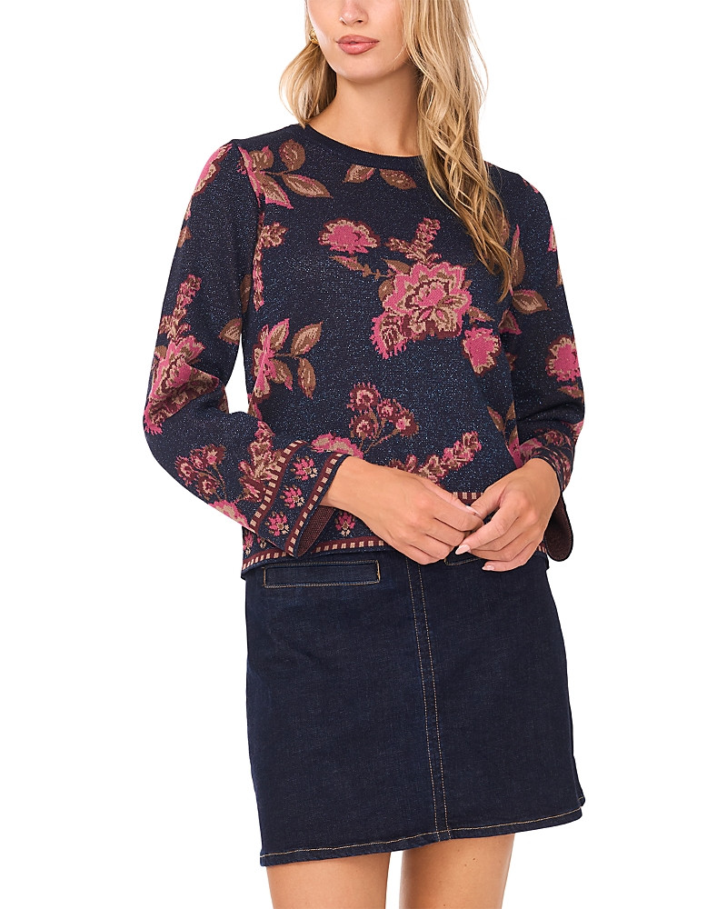 Vince Camuto Floral Jacquard Long Sleeve Crewneck Sweater | Bloomingdale's (US)