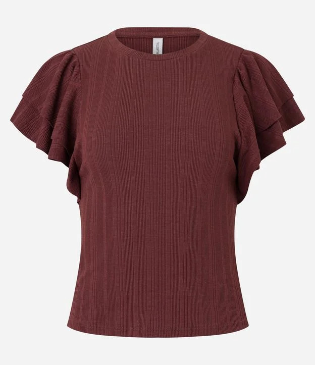 Blusa em Ribana com Babados na Manga Marrom | Renner (BR)