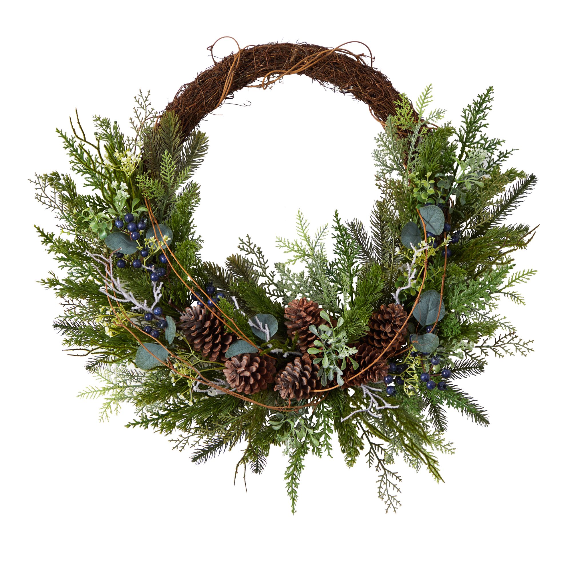 Nearly Natural Unlit Pine and Pinecone Artificial Christmas Wreath, 30" (Multicolor) - Walmart.co... | Walmart (US)