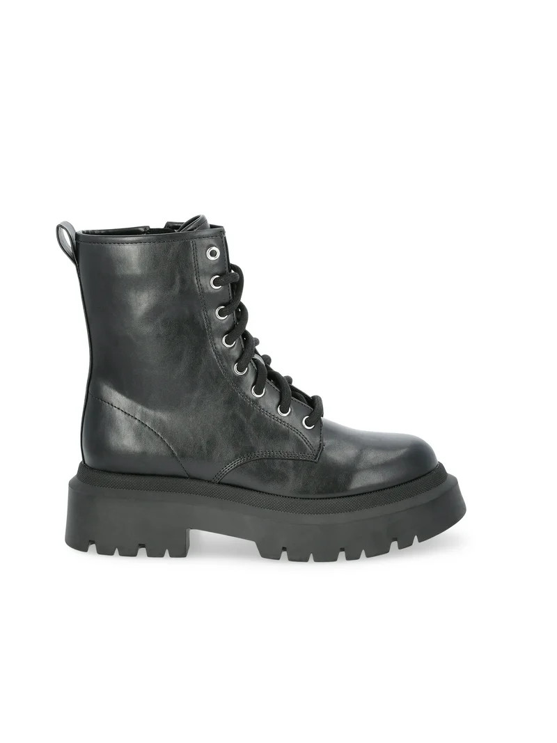 No Boundaries Women's Lug Sole Combat Boots, Wide Width Available | Walmart (US)
