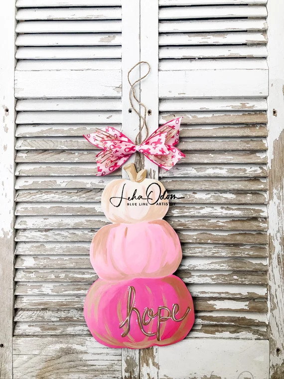 19" Breast Cancer Aware Pumpkin Door Hanger| Hope Pumpkin | Fall Door Hanger | Pink pumpkin Door ... | Etsy (US)